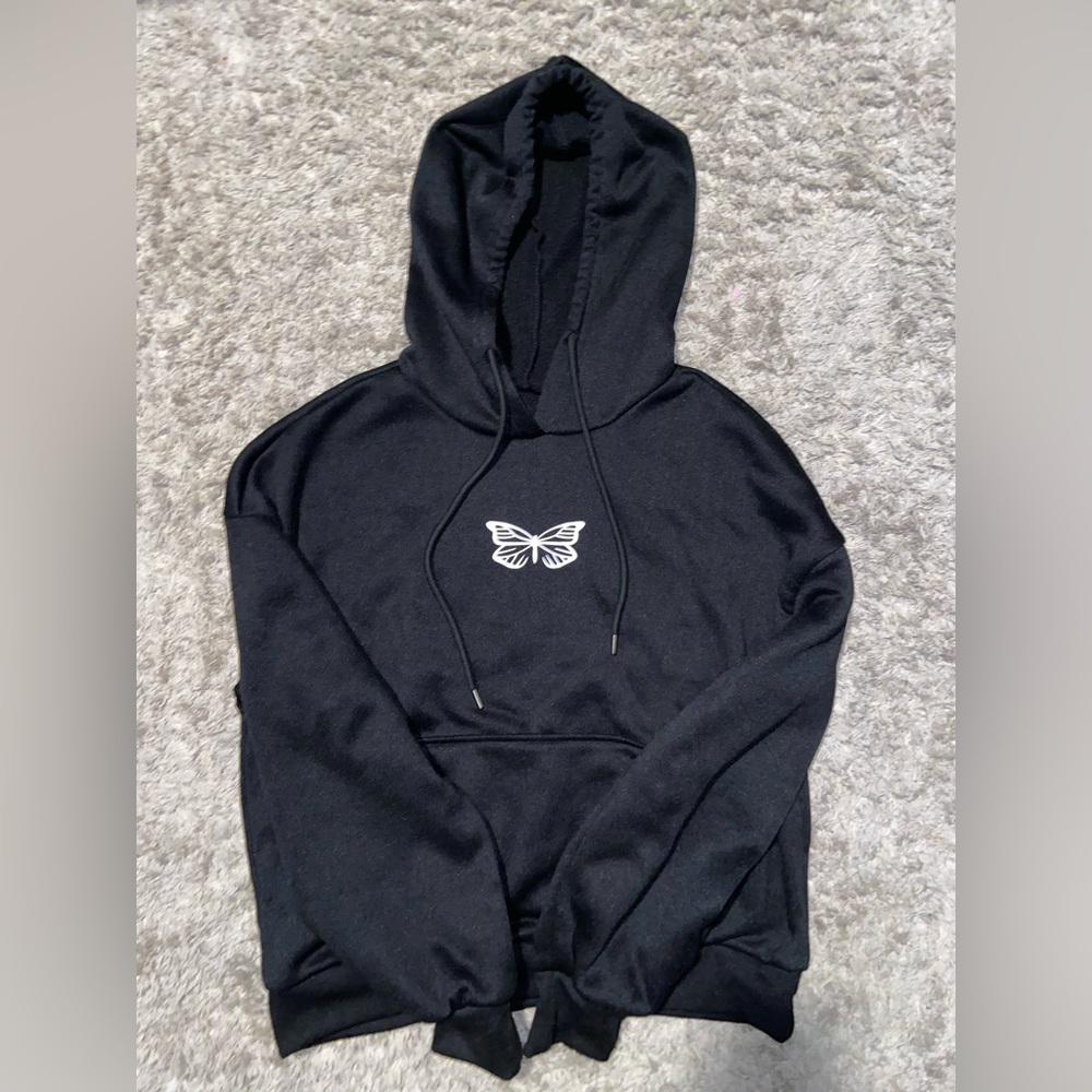SHEIN black butterfly print hoodie AND sweatpants/ tracksuit - M